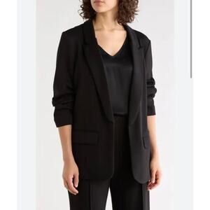 Daniel Rainn Black Ruched Sleeve Blazer Open Front Stretch Career Jacket M NWT